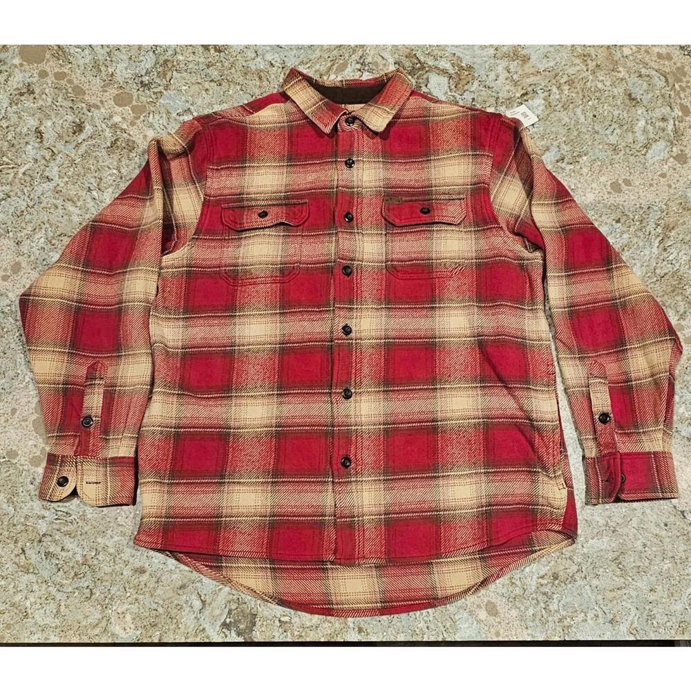 COPY - Orvis Men's Heavy Flannel Shirt Red & Khaki Plaid Size L